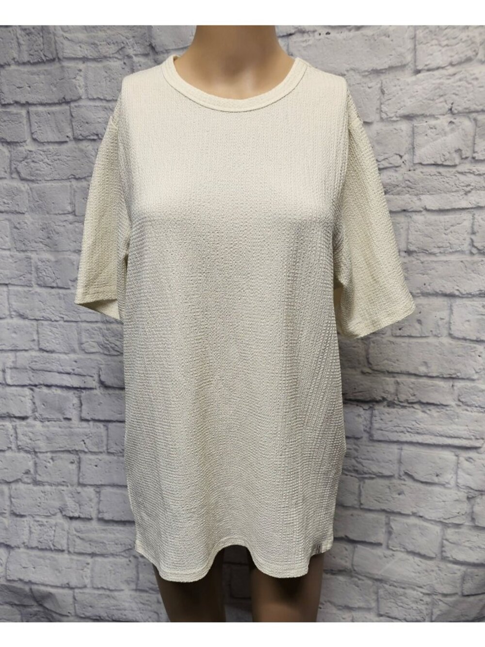 Hudson & Barrow Cream Ivory M Textured Tunic Short Sleeve Crew Basic Top Tee